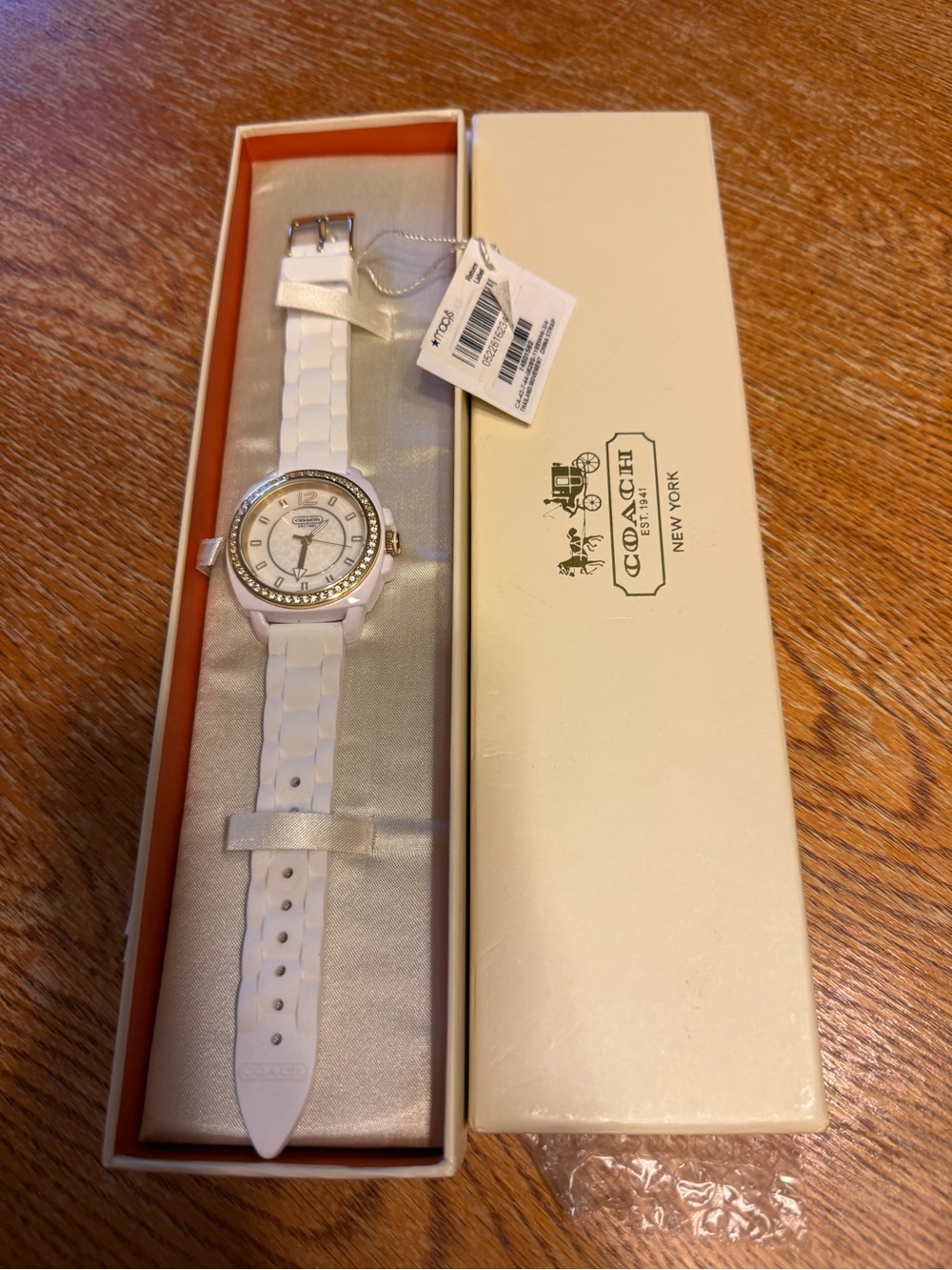 Coach Womens White Silicone Watch with Crystal Bezel